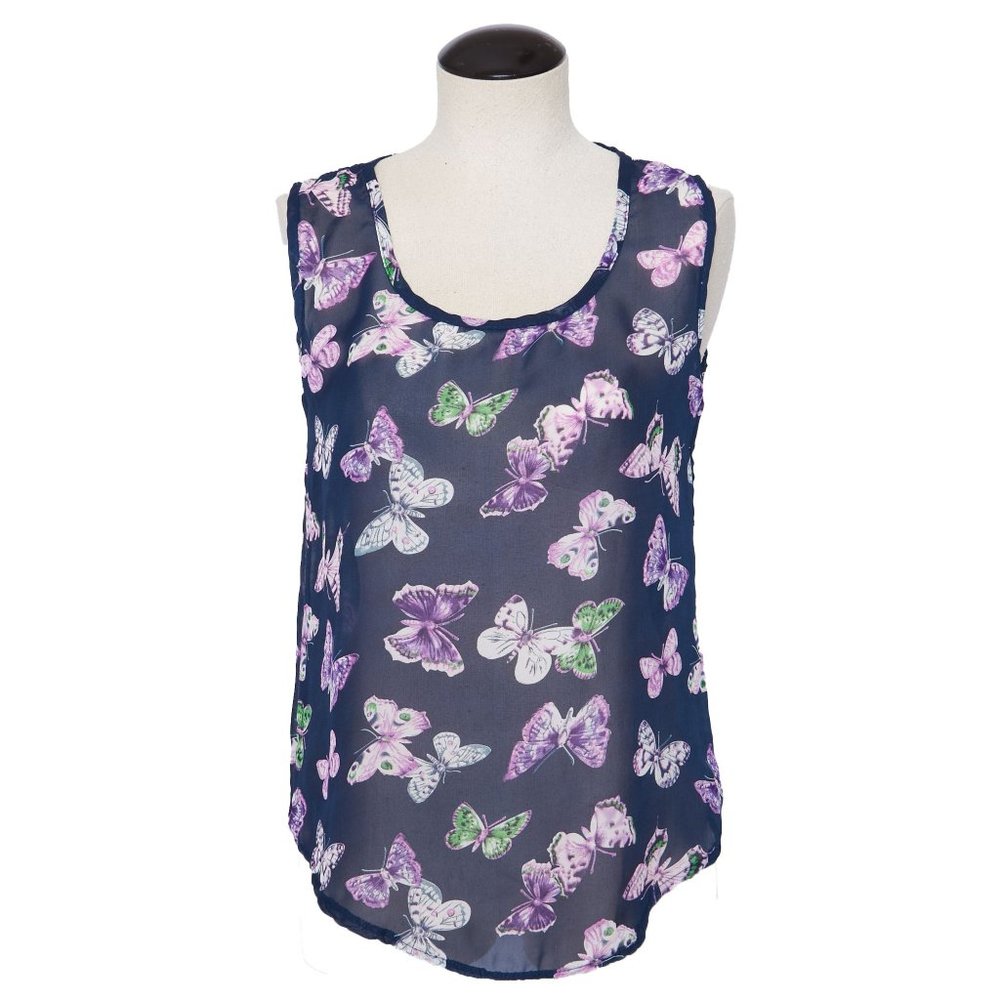 Baluoke Sheer Butterfly Tank, Butterfly Sleeveless Top, Sheer Top, Y2K - Medium
